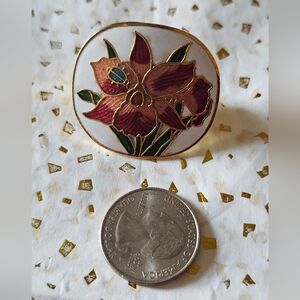 Floral Enamel Brooch with Gold Accents